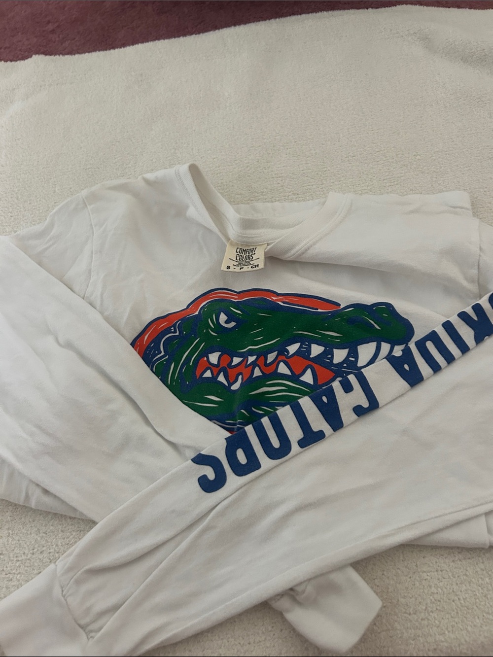 Comfort Colors White Long Sleeve Kids Shirt with Green Gator Graphic